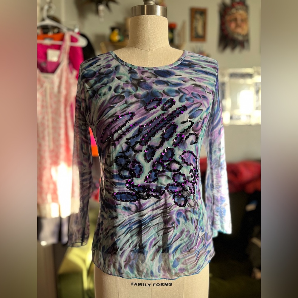 A.z.i jeans Purple & blue mesh long sleeve top